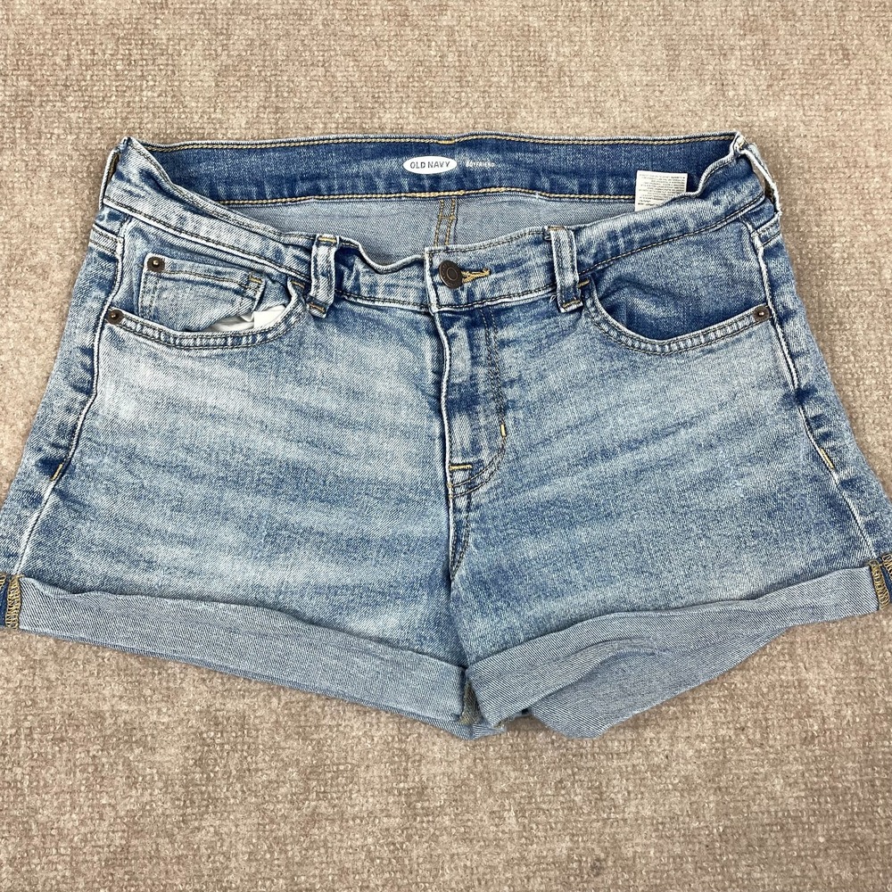 Old Navy Boyfriend Shorts Womens 6 Blue Medium Wash Denim Stretch Cotton Cuffed